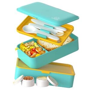 New Teal Bento Box with Utensils Microwave-Safe Leak-Proof Lunch Box